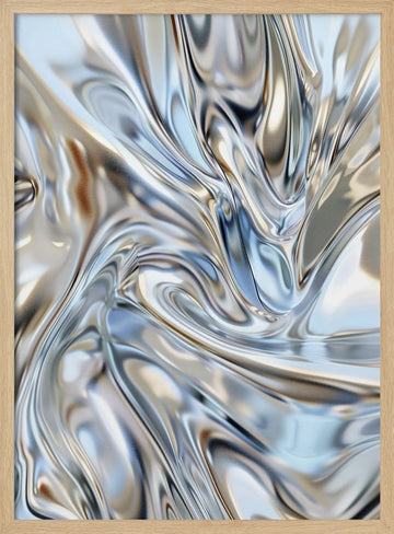 Liquid Silver Flow | Poster - Wood Frame Interior