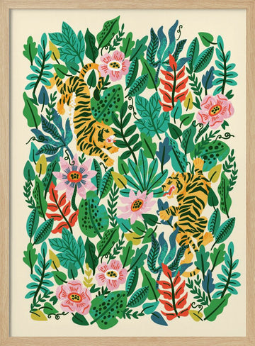Playful Jungle Tigers | Poster - Wood Frame Interior