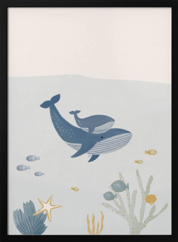 Underwater Whale Family | Poster - Black Metal Frame Interior