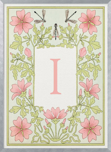 Elegant Floral Letter I | Poster - Silver Frame Interior