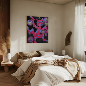 Vibrant Neon Cat | Canvas - Room Interior 2