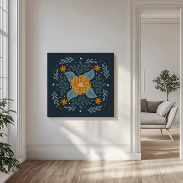 Orange Folk Floral Mandala | Canvas - Room Interior 1