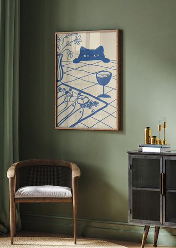 Curious Blue Cat Dinner | Poster - Room Interior 2