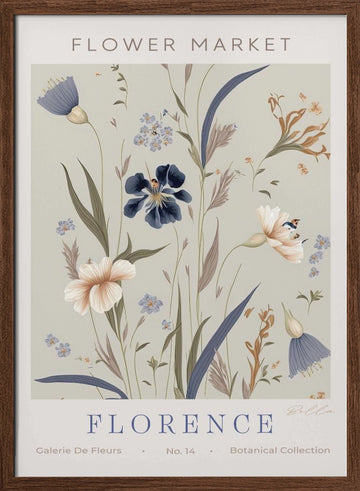 Flower Market Florence | Poster - Walnut Frame Interior