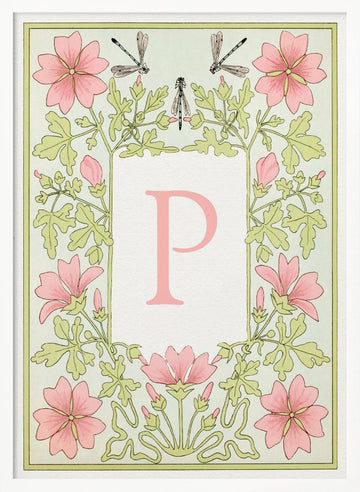 Elegant Floral Letter P | Poster - White Frame Interior