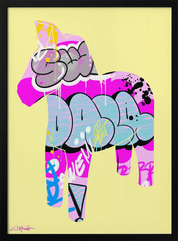 Pink Blue Graffiti Horse | Poster - Black Metal Frame Interior