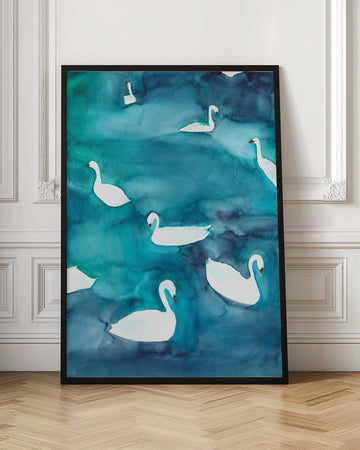 Graceful Swans on Water | Poster - Room Interior 1