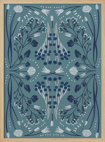 Folk Mirrored - Blue and Green | Poster - Wood Frame Interior