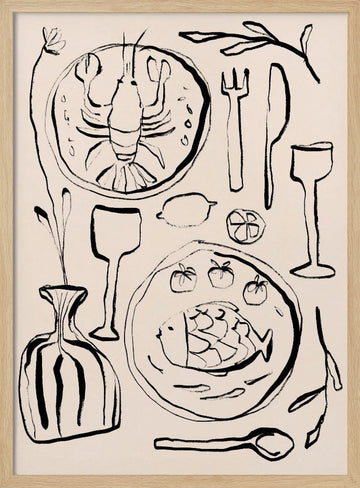 Restaurantstilllife | Poster - Wood Frame Interior