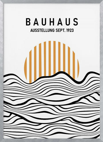 Bauhaus Striped Sun Waves | Poster - Silver Frame Interior