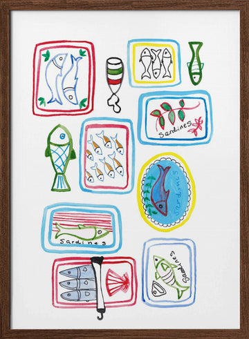 Colorful Sardine Collection | Poster - Walnut Frame Interior
