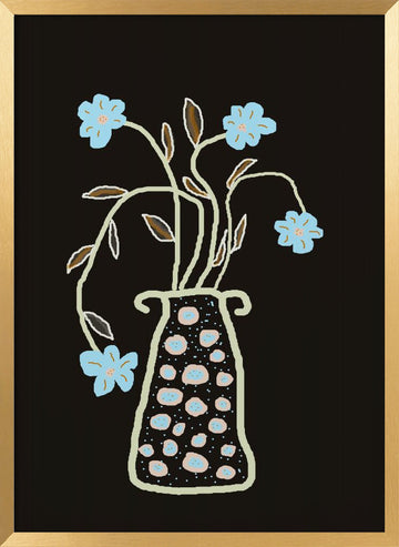 Blue Flowers In Decorative Vase | Poster - Gold Frame Interior