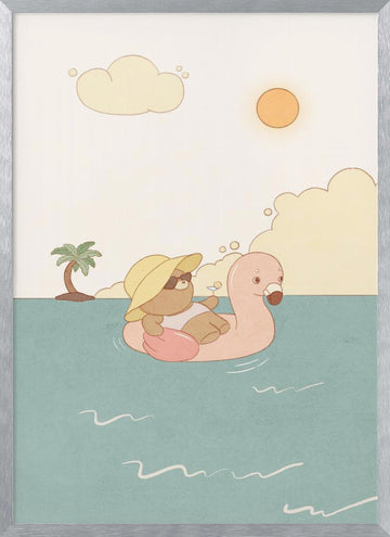 Relaxing Flamingo Float | Poster - Silver Frame Interior