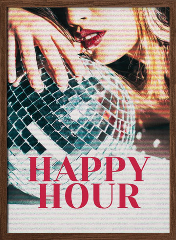 Woman with a Disco Ball | Poster - Walnut Frame Interior