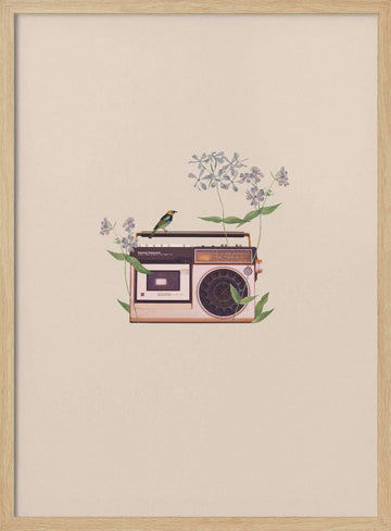 Boombox Bird Blossom | Poster - Wood Frame Interior