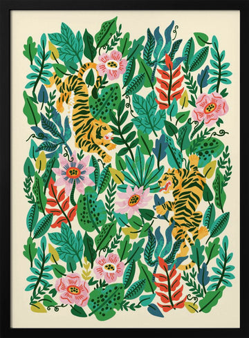 Playful Jungle Tigers | Poster - Black Metal Frame Interior