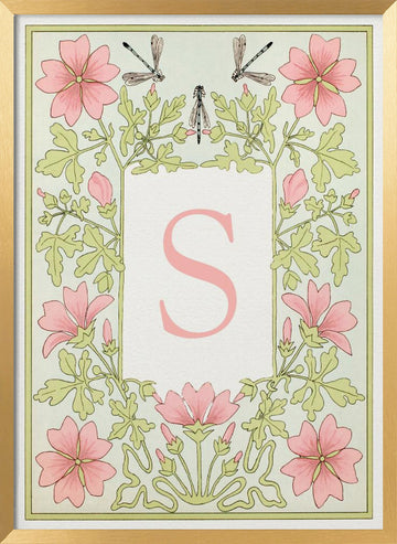 Pink Floral Monogram S | Poster - Gold Frame Interior