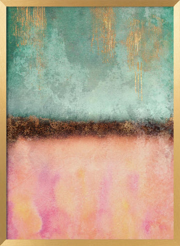 Teal Pink Gold Drips | Poster - Gold Frame Interior