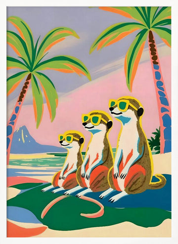 Meerkats Beach Vacation | Poster - White Frame Interior