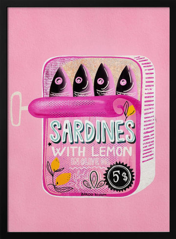Pink Sardines With Lemon | Poster - Black Metal Frame Interior