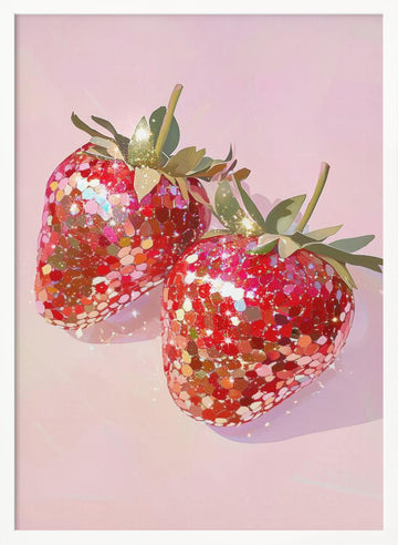 Sweet Glitter Strawberries | Poster - White Frame Interior