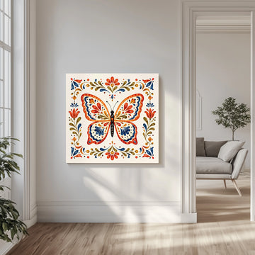 Colorful Folk Art Butterfly | Canvas - Room Interior 1