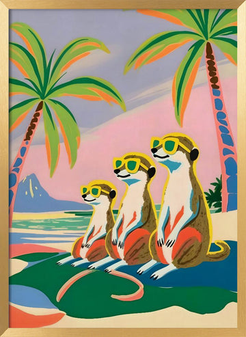 Meerkats Beach Vacation | Poster - Gold Frame Interior