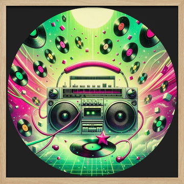 Neon Boombox Party | Poster - Wood Frame Interior