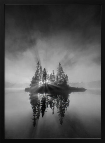 Misty Island Sunrays | Poster - Black Metal Frame Interior