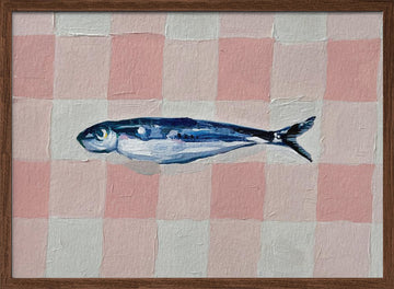 Pink Checkered Sardine | Poster - Walnut Frame Interior