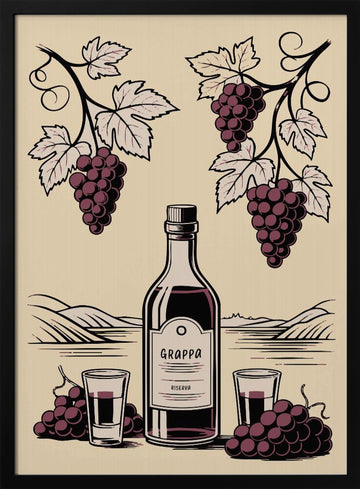 Grappa And Grapes | Poster - Black Metal Frame Interior