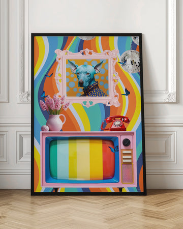 Colorful Groovy Blue Dog | Poster - Room Interior 1
