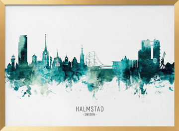 Halmstad Sweden Skyline | Poster - Gold Frame Interior
