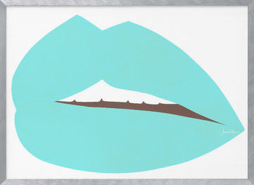 Teal Pop Lips | Poster - Silver Frame Interior