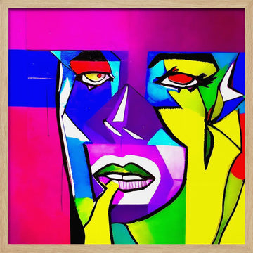Vibrant Cubist Portrait | Poster - Wood Frame Interior
