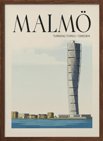 Malmö Travel Poster | Poster - Walnut Frame Interior