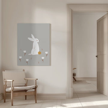 White Bunny Among Flowers | Canvas - Room Interior 1