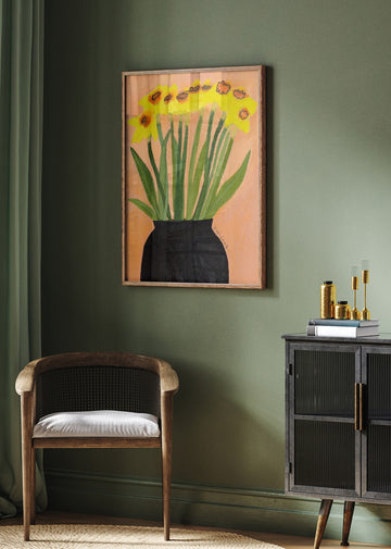 Yellow Daffodils Black Vase | Poster - Room Interior 2