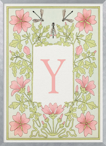 Elegant Floral Y Initial | Poster - Silver Frame Interior