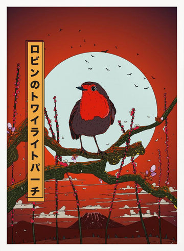 Twilight Robin Perch | Poster - White Frame Interior