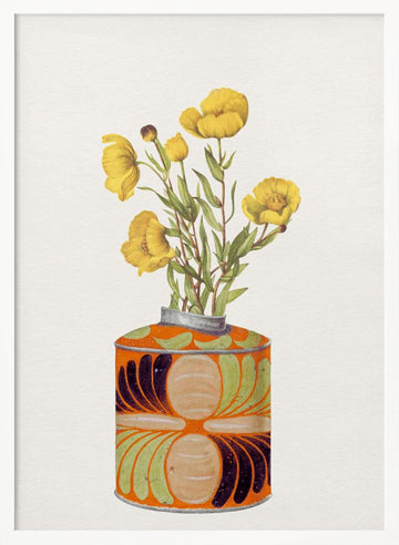 Yellow Flowers Orange Vase | Poster - White Frame Interior