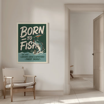 Retro Bass Fishing Sign | Canvas - Room Interior 1