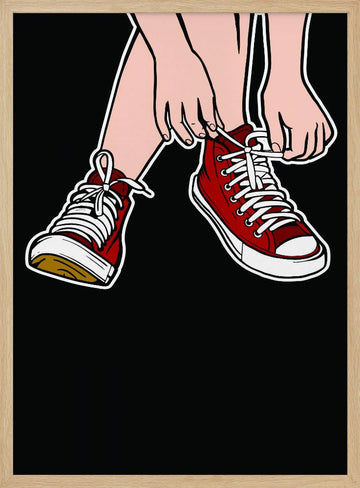 Tying Red Sneakers | Poster - Wood Frame Interior
