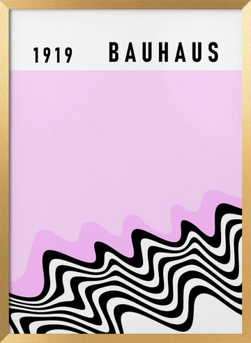 1919 Bauhaus Pink Waves | Poster - Gold Frame Interior
