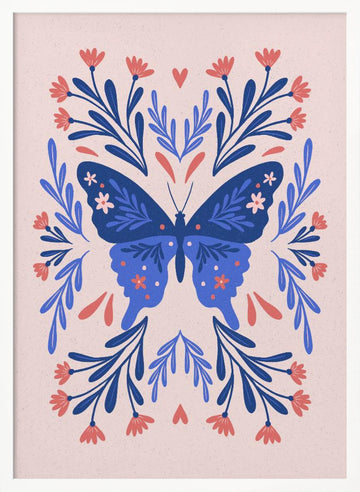 Symmetrical Floral Butterfly | Poster - White Frame Interior