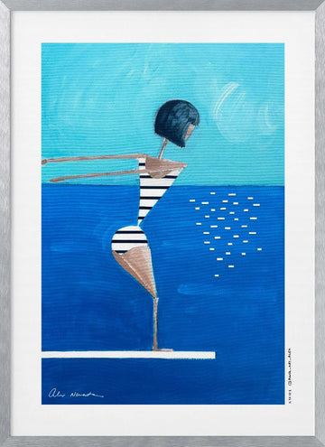 Summer Pool Diver | Poster - Silver Frame Interior