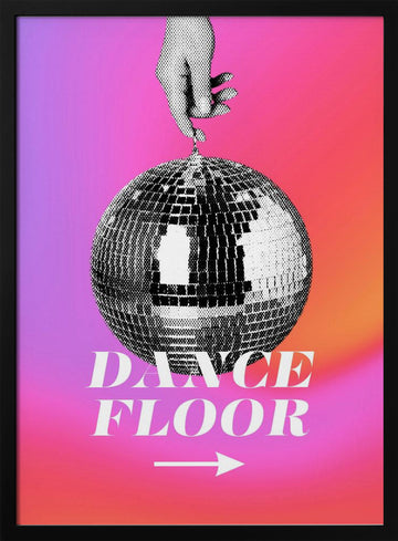 Monochrome Disco Ball | Poster - Black Metal Frame Interior