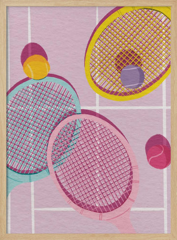 Playful Tennis Rackets | Poster - Wood Frame Interior