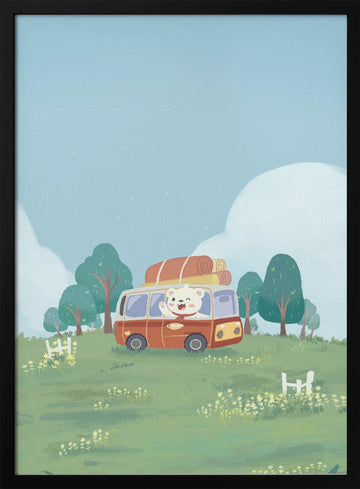 Happy Camper Bear | Poster - Black Metal Frame Interior