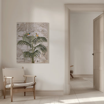 Tropical Birds Vintage Map | Canvas - Room Interior 1